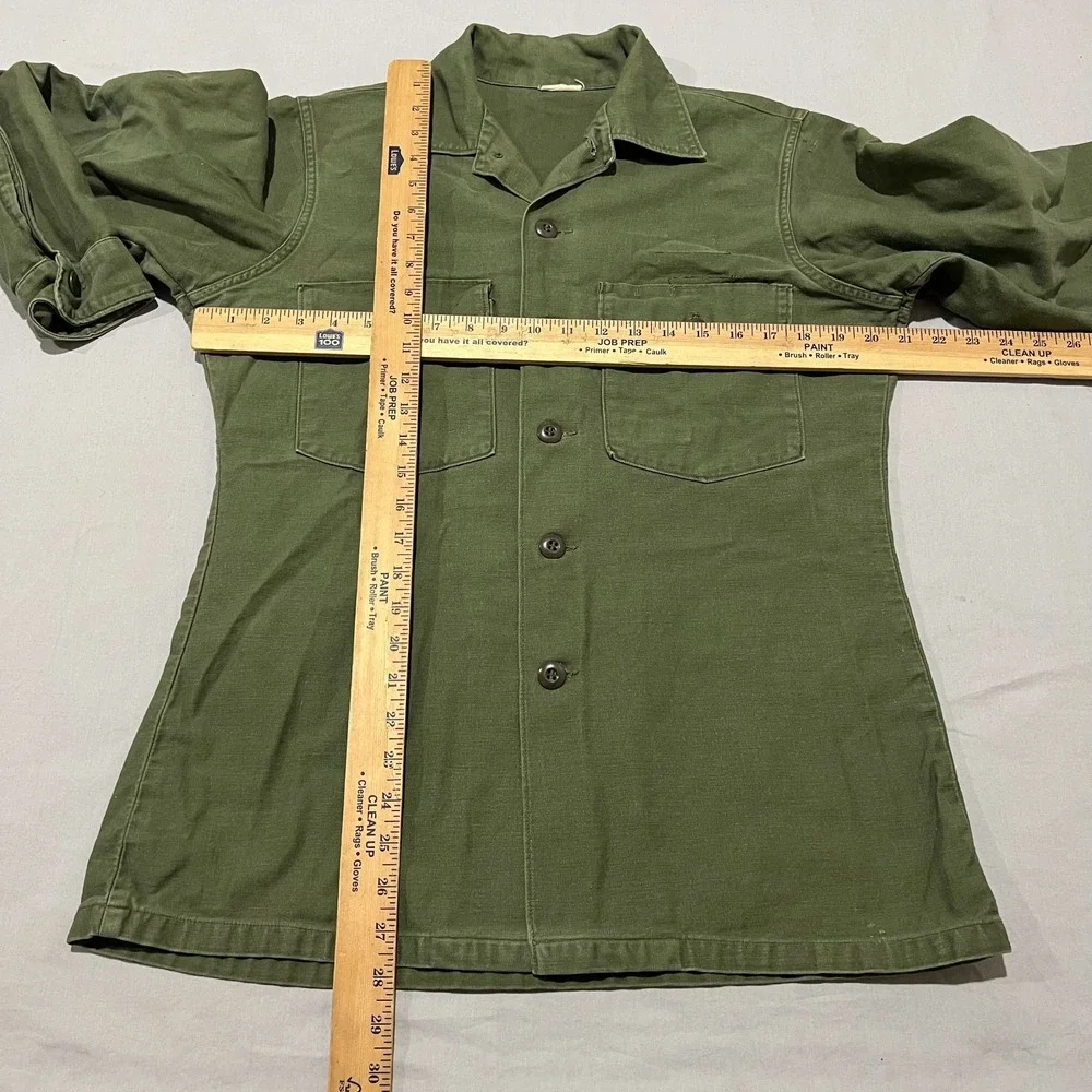 Vintage US Army OG-107 Olive Green Long Sleeve Flap Pockets Utility Shirt